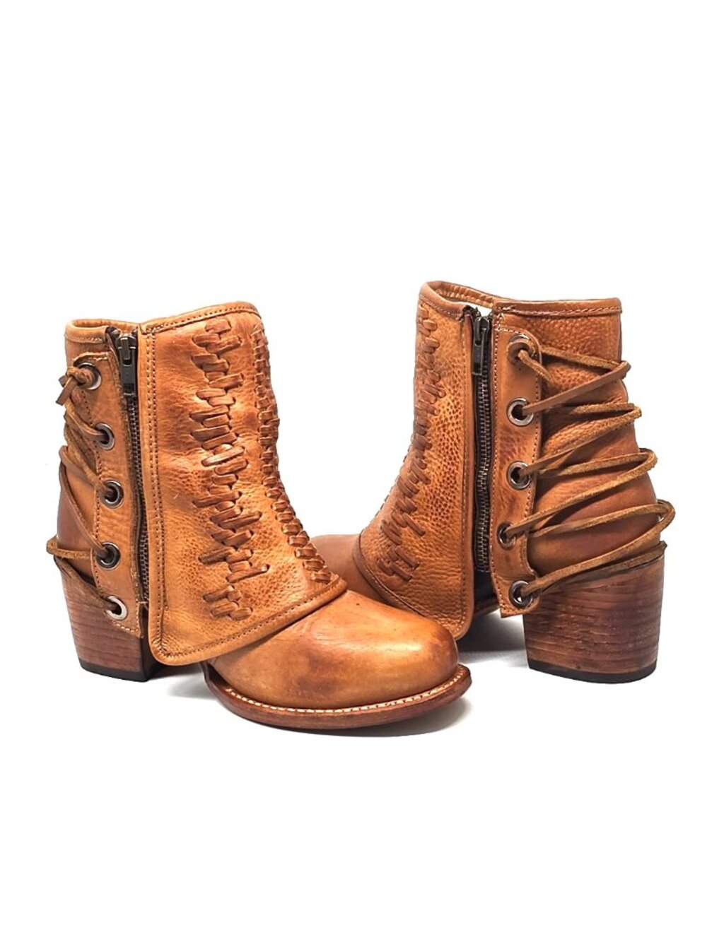 Freebird Cedrick Decorative Design Leather Zip Up Bootie Tan Boots Women's Sz 8